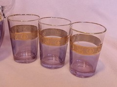 Vintage Pasabahce Glass w/Gold Etched Design Pitcher w/6 Glasses