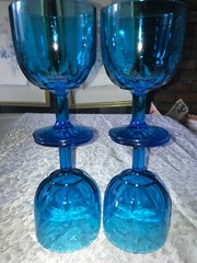 Set of 4 Vintage BARTLETT-COLLINS Glass TEAL Aqua BLUE Panel RIBBED 16oz GOBLET