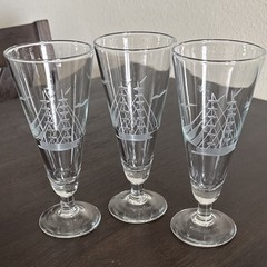 Javit Crystal-Etched Clipper Ship Pilsner Glasses Set of 3, 7.5” Tall, Tapered