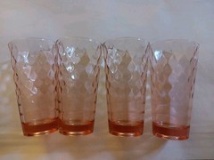 Set 4 Vintage Jeanette Chantilly Pink 16oz Diamond Tumblers Appx: 6.25″ht