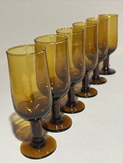 VTG Set of 6 Stemmed 3 oz Amber Glass Cordial Sherry Port Wine Liquor Glasses