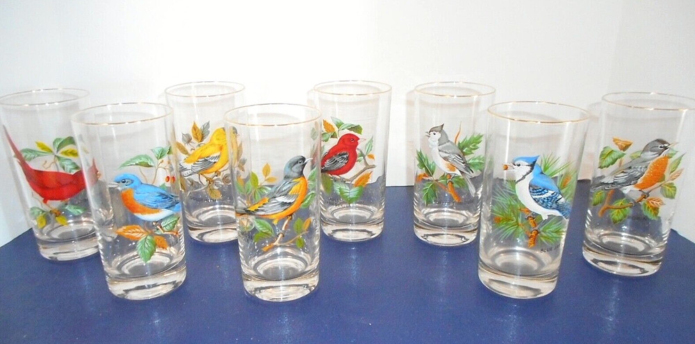 West Virginia Glass Set of 8 AMERICAN SONGBIRDS 15oz Tumblers Highballs