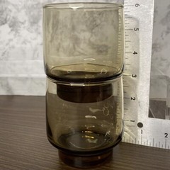 2 VTG Libbey Tawny Accent Smoke Brown 8 OZ Stackable Juice DrinkGlasses 1970s