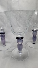 Pottery Barn Palazzo Bubble Wine Goblets Set of 3 Amethyst Purple Stem Poland