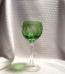 BEYER WINE GLASS CASED EMERALD GREEN CUT TO CLEAR CRYSTAL BOHEMIAN GERMAN