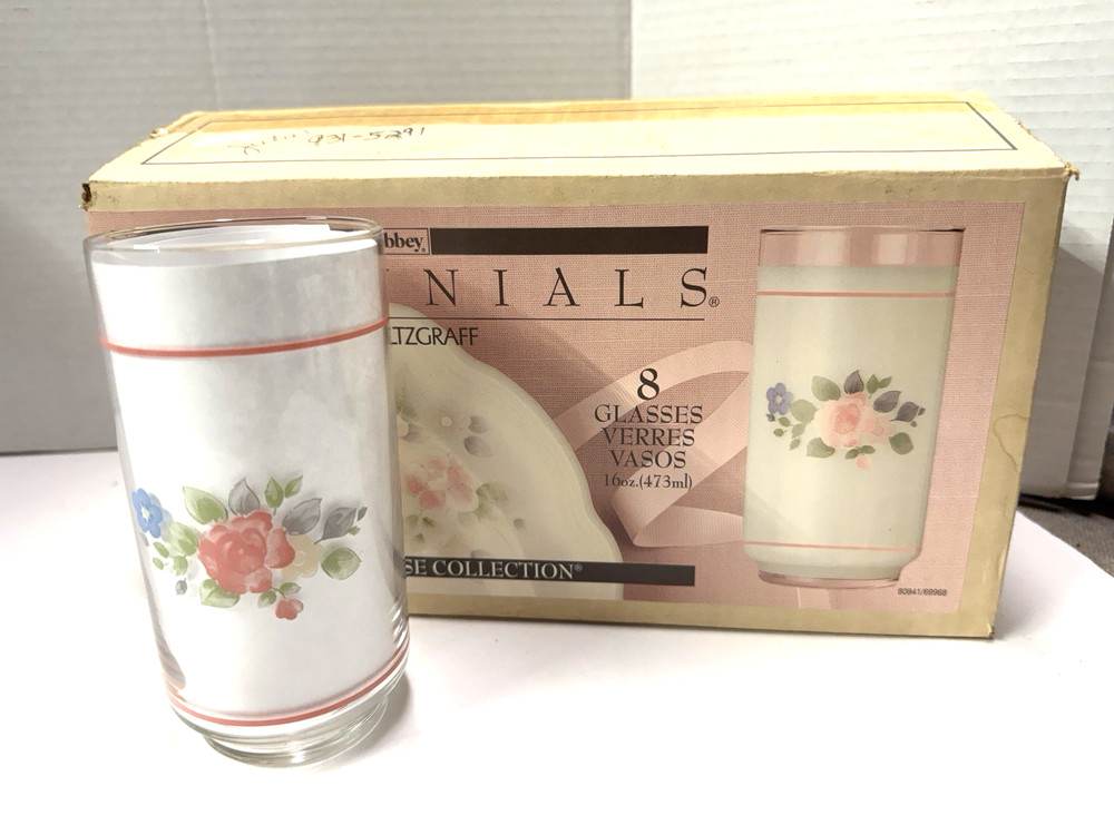 NEW Set of 6 Pfaltzgraff Libbey Tea Rose Glasses Tumblers 12oz 5.5 tall
