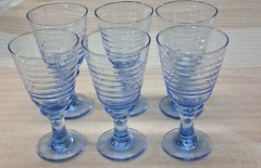 Set of Six (6) Libbey Sirrus Blue Wine Goblets Vintage Light Blue Spool Stem