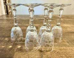 Vintage Set 6 Etched Cordial Wine Glasses Grapes/Vines Tiffin Style 30s-40s