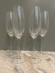 Set of 4 – John Rocha Waterford Crystal Champagne Flutes in Weft / Flow Pattern