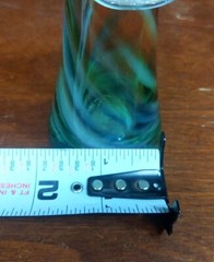 Handblown Glass Tumbler Vase Green Blue Orange Swirl 3.25″ Tall 2″ Diameter