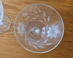 Crystal Etched Glass Sherbet Dishes Floral Design, Set of 3, 3.75″ Tall