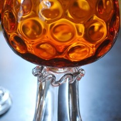 Set 4 Hand Blown ORANGE OPTIC COIN DOT GLASS Water Goblets EMPOLI ITALY 1960s