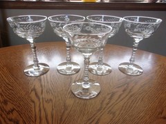 Champagne Etched Halifax Rock Sharpe Floral Blown 6 Oz – Set of 5 Glasses