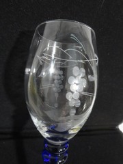 9 Vintage Cobalt Blue Twisted Stem Etched Grape On Bowl Wine Glasses