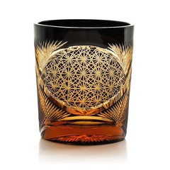Amber Black Crystal Tumbler, Hand-Cut Edo Kiriko Craft Glass for Whiskey Brandy