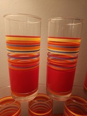 Libbey Mambo Fiesta Striped Orange Yellow Blue 9-Tumblers Near Mint HTF 70’s EUC