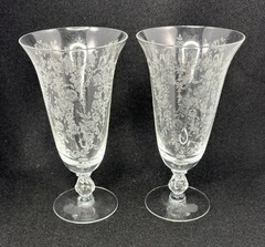 2 Vintage Tiffin Cherokee Rose Etched Crystal Iced Tea Glasses 6.7in Discontinue