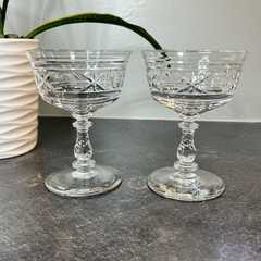 2- Vintage ROCK SHARPE 2003 Etched Crystal Champagne Tall Sherbet Glasses 5”