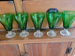Lot Set of 6 MCM Anchor Hocking Bubble Foot Green Water Goblet Boopie Glasses 6″