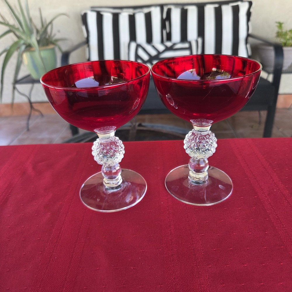 Set of 2 Morgantown Golf Ball Ruby Red Liquor Cocktail Glasses