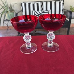 Set of 2 Morgantown Golf Ball Ruby Red Liquor Cocktail Glasses