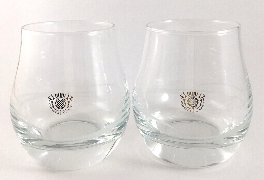 2 George & JG Smith Glenlivet Whiskey Tasting Tulip Glasses 22k Gold & Etched
