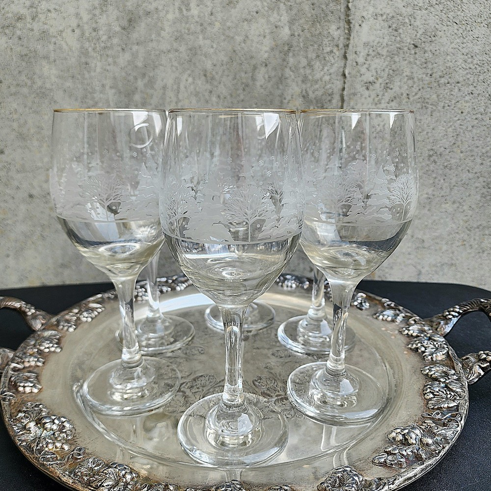 Pines by Lynn’s Frosty Pines Goblets Set of 6 Water Wine Glasses 8″ 12oz