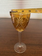 STUNNING VTG Amber Cut To Clear CRISS CROSS & FAN Wine Glass 7.5″H