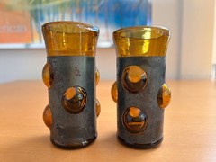 Pair Small MCM Felipe Derflingher Shot Glasses Brutalist Hand-Blown Caged