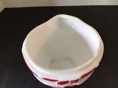 RARE VTG FOSTORIA AMERICAN MILK GLASS *SANTA CLAUS* COOKIE JAR HOLDING TOY SACK