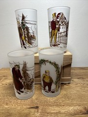 Hazel Atlas Dickens Series Frosted Glasses Set of Four Mint!