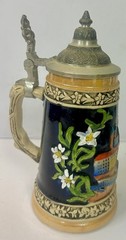 Vintage German Beer Stein Handarbeit Floral Ceramic Germany 7 1/2”