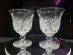 (2) Rare Oyster Cocktail Glasses American Brilliant Cut Crystal J Hoare Hindoo