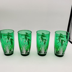 Anchor Hocking Emerald ‘Geese Fly Over Cattails’ Glasses – Set of 8 – MCM 12 oz