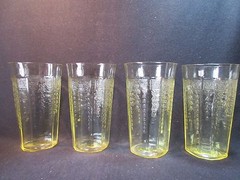 Hocking Princess Ice Tea Flat Tumblers 5 1/4″ Topaz Yellow Set of 4 Excellent