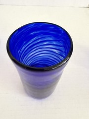 Set of 5 Ron Hinkle Hand Blown Blue Swirl Art Glass Tumblers SIGNED