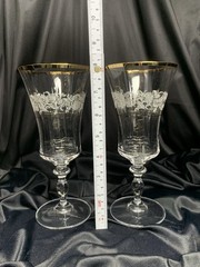 Mikasa Antique Lace Set 2 Iced Tea Water Goblets 8″ Floral Gold Trim Vtg 1990s