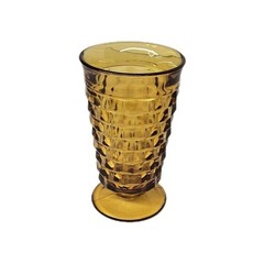 60’s Indiana Glass Co Whitehall Cubist Amber 6″ Pedestal Base Drinking Glasses