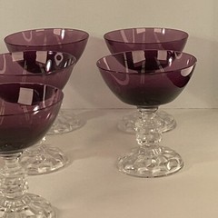 Set of 7 Fostoria American Lady amethyst purple champagne glasses tall, sherbet