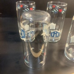 4 Anchor Hocking Glasses 1980’s Tumbler English Country Blue House Heart 16oz