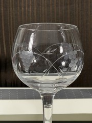 Vintage 8.5” Tall Etched Grape Vine Wine Goblet Clear Stemware