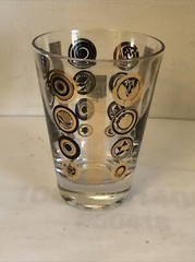 Vintage 4 Retro 4oz Clear Glass Drinking Glasses Gold & Black Abstract Design