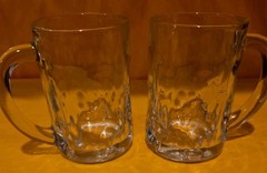 Set of 2 Vintage Thumbprint Dimple 14 oz Clear Heavy Glass Beer Mugs 4.75″ tall