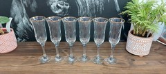 Set Of 6 Royale 24k Gold Rim Champagne Flutes Wine Glasses Hand Decorated 24K