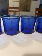 Vtg Luminarc 500 Colbalt Blue 10-Panel Drinking Tumblers Made in France Set of 4