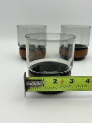 Set of 3 Vintage Tumbler Whiskey Glasses Smoky Glass w/ Faux Leather Band