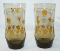 Two Libbey for Corelle Butterfly Gold Iced Tea Tumblers