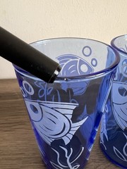 Vintage Hazel Atlas angel fish ritz blue cocktail shaker 2 Glasses 30s heavy