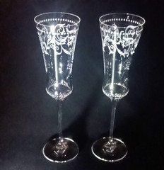 ROGASKA FLORENTINE CHAMPAGNE FLUTES, Etched Lead Crystal, 10 1/8″, 8 Oz, 2PCS