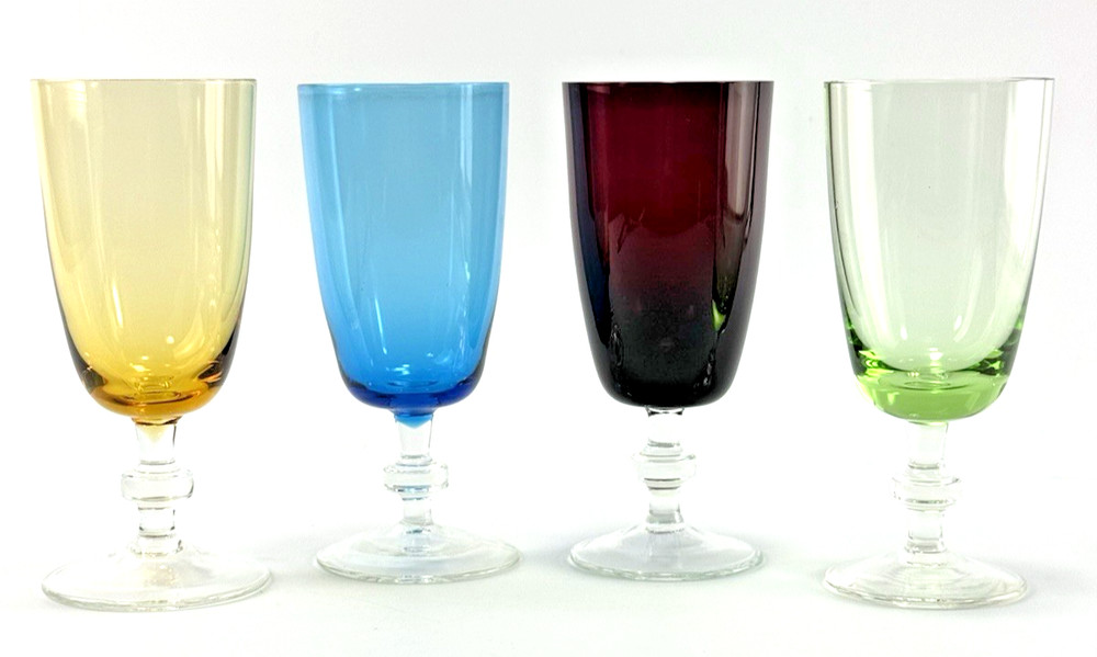 Set of Four Colorful 3oz Stemmed Glasses 4 1/2″ Tall
